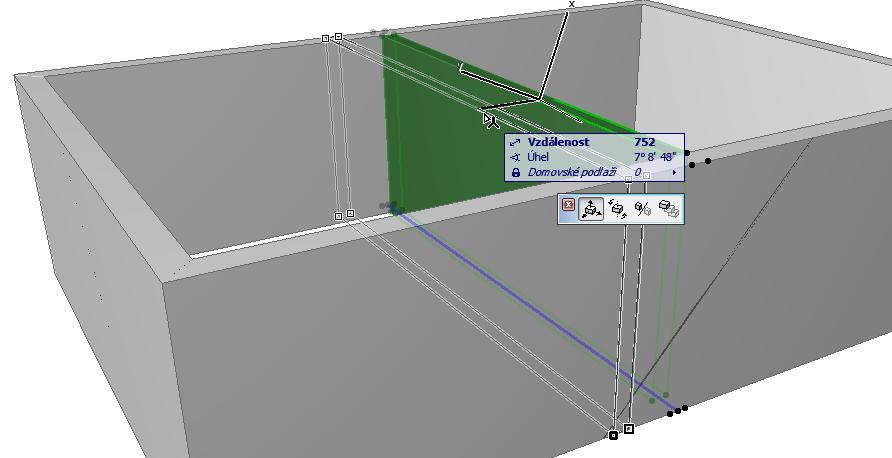 Doporučuji začínat výuku 3D pohledu s velmi jednoduchou scénou, například se zdmi z předchozího DUMu: 2D model (lze na něj přepnout stiskem F2) 3D model (lze na něj přepnout stiskem F3) Už na první