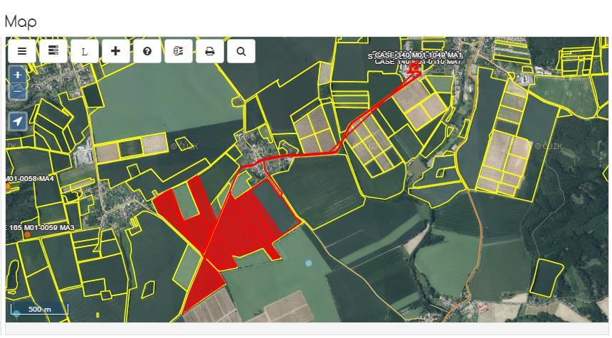 FarmTelemetry trajektorie traktoru Zobrazení trajektorie