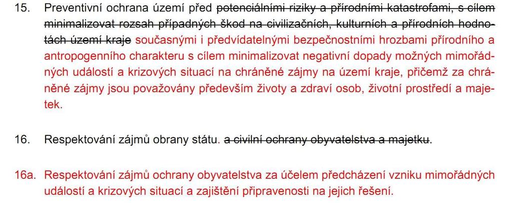 A. Priority územního plánování kraje - čl. 15. 16a. ( čl. 25 PÚR ČR) Rozdílná právní úprava vojenských a nevojenských hrozeb zák. č. 239/2000 Sb.