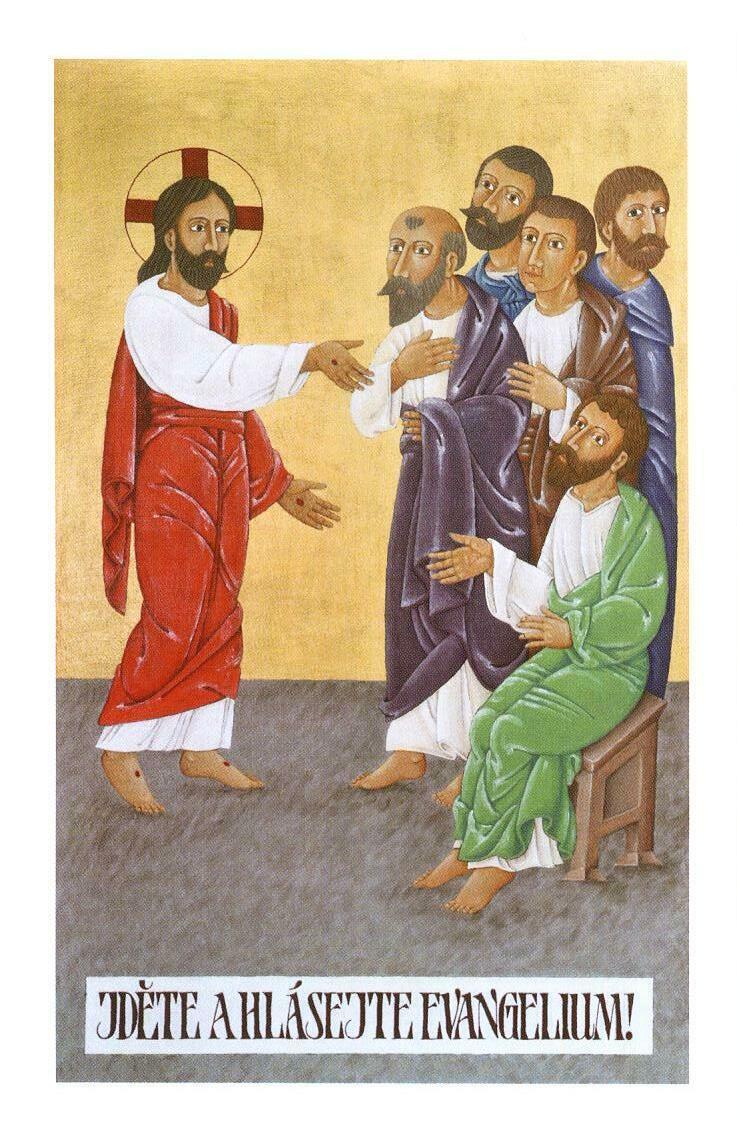 XI. zastavení PÁN JEŽÍŠ POSÍLÁ UČEDNÍKY DO CELÉHO SVĚTA Mt 28, 16-20 Když měl Ježíš vystoupit k Otci, zjevil se učedníkům, aby se s nimi rozloučil.