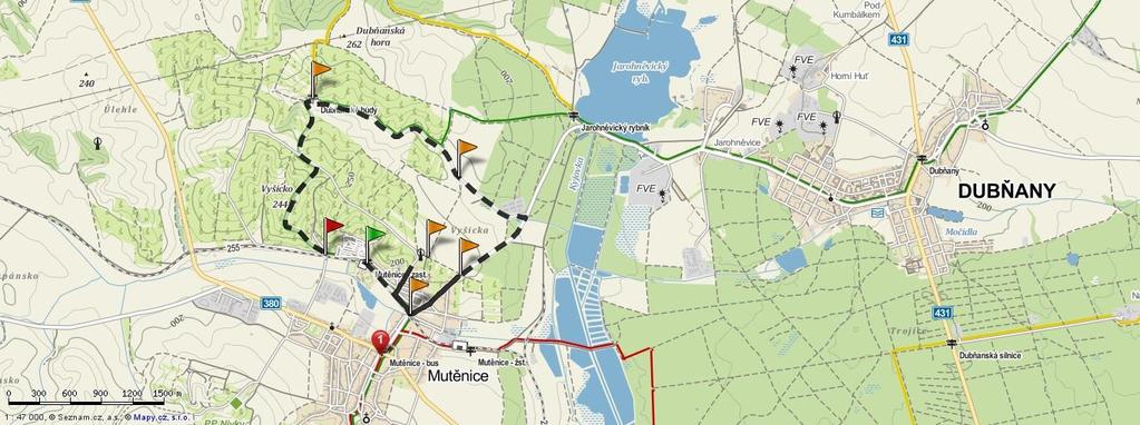 Trasa č. 3 a 4: Mutěnice - Pod Dubňanskú horú Mutěnice Od startu (u vlakového nádraží v Mutěnicích) je trasa vedena Vinařskou ulicí k centru obce.