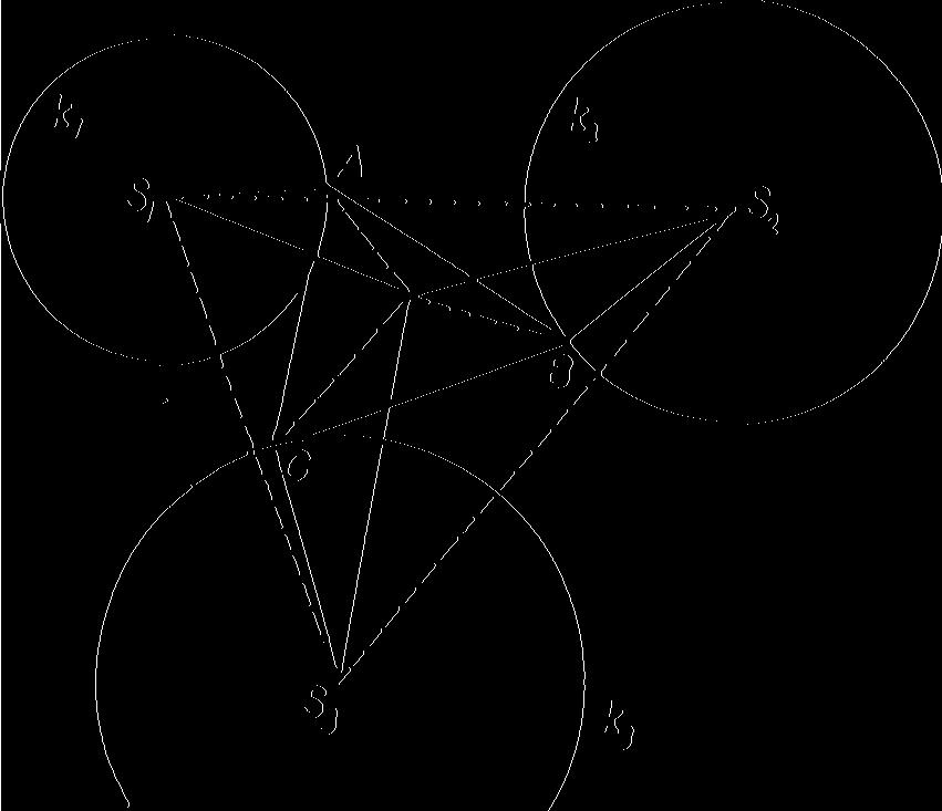 Sestrojte trojúhelník ABC přímo podobný trojúhelníku S 1 S 2 S 3 tak, aby jeho vrchol T ležel na kružnici k 2 a vrchol C na kružnici k 3. Rozbor.