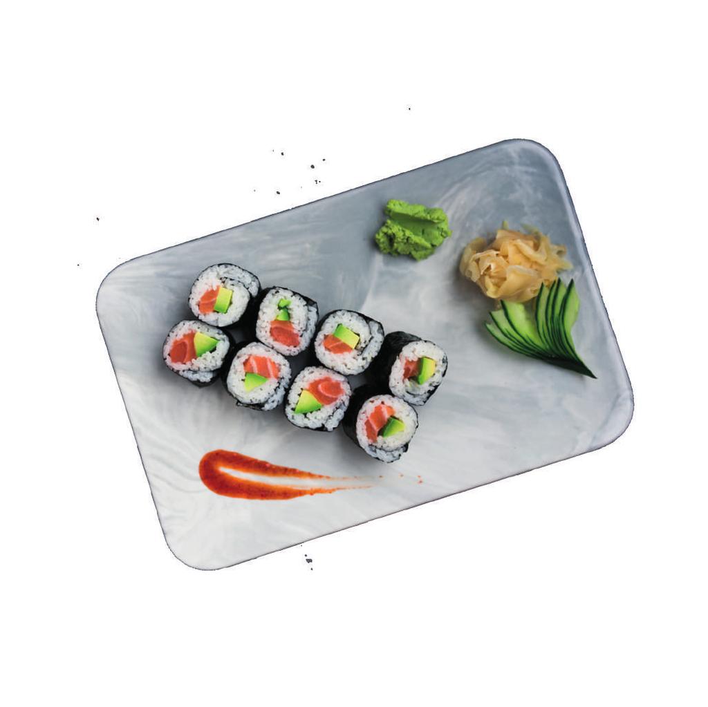 8pcs Avocado salmon losos, avokádo 150,- / 4pcs 250,- / 8pcs Futo big roll ﬁlled