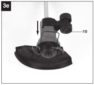 Kolieska (obr. 3e) Nasaďte kolieska (10) na motorovú jednotku. Uistite sa, že pri správnom nasadení dôjde k zaisteniu koliesok počuteľným cvaknutím. Nastavenie Varovanie!