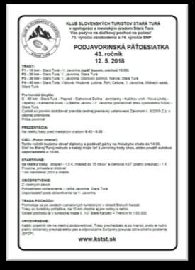 ročník Koštovky páleného. Podjavorinská päťdesiatka Kedy? 12.05.2018 o 6:45 hod. Kde?