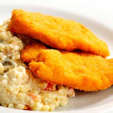 řízek (2 ks) s bramborovým salátem EN Chicken schnitzel (2 pcs.) with potato salad DE Hähnchenschnitzel (2 Stck.