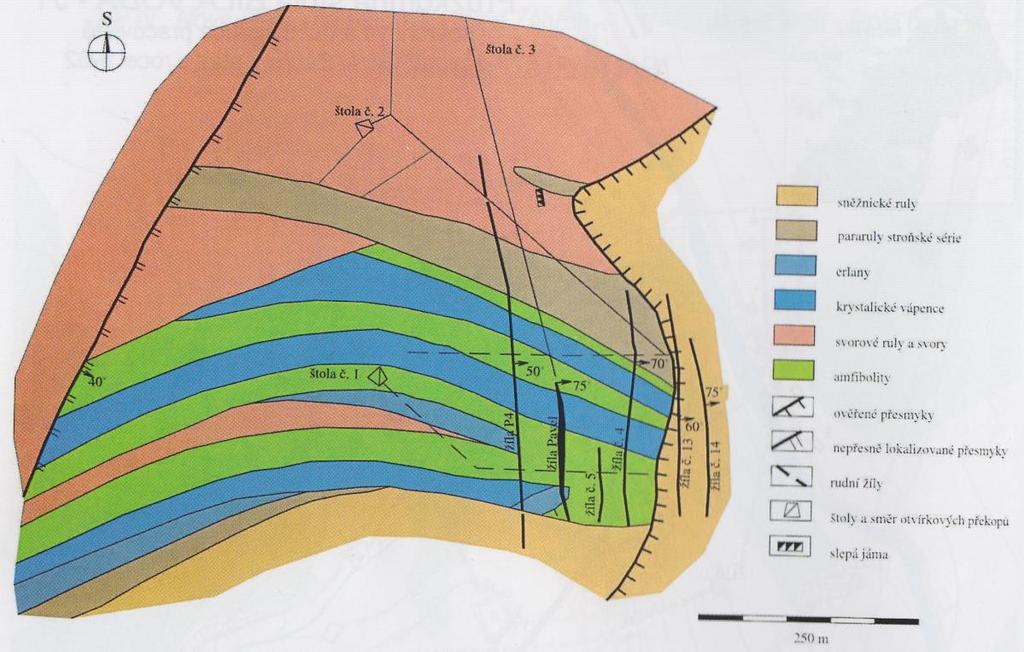 Obr. 9 Schematická strukturně-geologická mapa loţiska