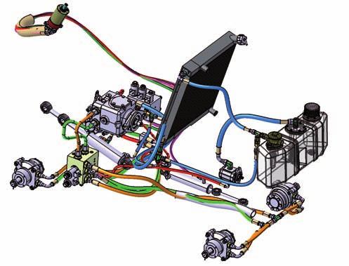Magnetická spojka pomocného pohonu Elektrick systém, umístûní souãástí Kapitola 11: Hydraulick systém Hydraulick systém, umístûní souãástí 1. Rychlospojky, viz schéma 2. Válec zvedání 3.