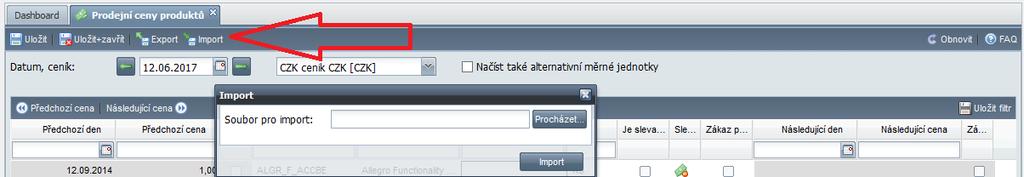 Produkty Import prodejních cen Do evidence prodejních cen byla přidána možnost načtení dat z excelu.