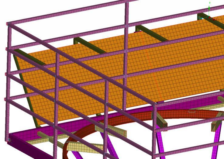 Numerický model deflektoru a nosné platformy Interakce Statika Pevnostní výpočty Posudek odolnosti platformy sila na zatížení deflektorů při odtížení výbuchu Speciální typ posudku byl proveden na