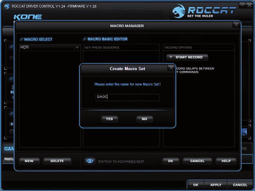 MACRO MANAGER Vytvoření makra (Basic Editor - Základní editor) 1. krok: Klikněte na horní řádek v levém podokně.