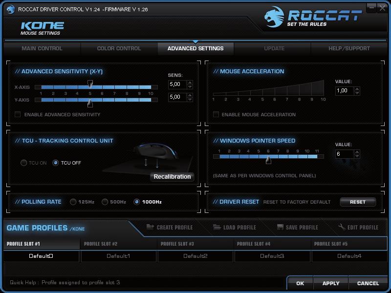 ADVANCED SETTINGS Advanced Sensitivity (X-Y) (Upřesnění citlivosti - X, Y) Zvláště u grafických aplikací, mnoha her a především