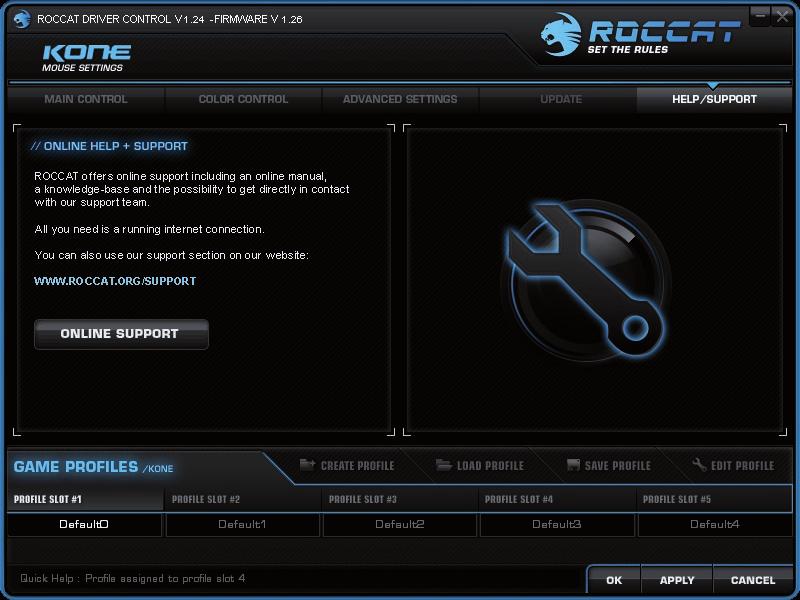 UPDATE/WARRANTY/SUPPORT Update (Aktualizace) Udržujte myš ROCCAT Kone Gaming v aktuálním stavu. Zde lze zjistit, zda není pro myš k dispozici nový software.