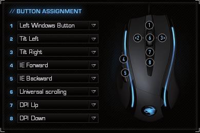 MAIN CONTROL Button Assignment (Přiřazení tlačítek) Click (Kliknutí): Menu (Nabídka): Universal Scrolling: Double Click: Assign a key: Button off: OSD XY Prescaling: OSD DPI-Switch: Levé tlačítko