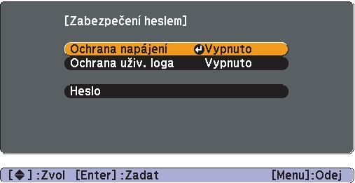 Funkce zabezpečení 31 Projektor má následující rozšířené možnosti zabezpečení. Zabezpečení heslem Umožňuje omezit uživatele projektoru.