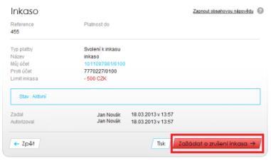 Stránka 26 z 30 Zadání Povinná pole jsou: Název svolení k inkasu Limit inkasa Číslo účtu Příjemce Poté, co