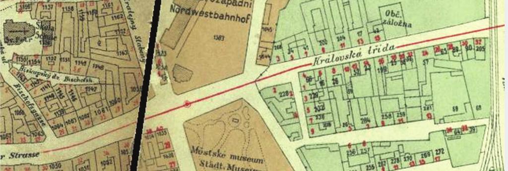1884 Zbouráním městských hradeb a přivedení železničních tratě to Prahy v roce 185 bylo v blízkosti vybudováno nádraží Rakouské železniční dráhy (jedné ze železníční společností) neboli nádraží Praha