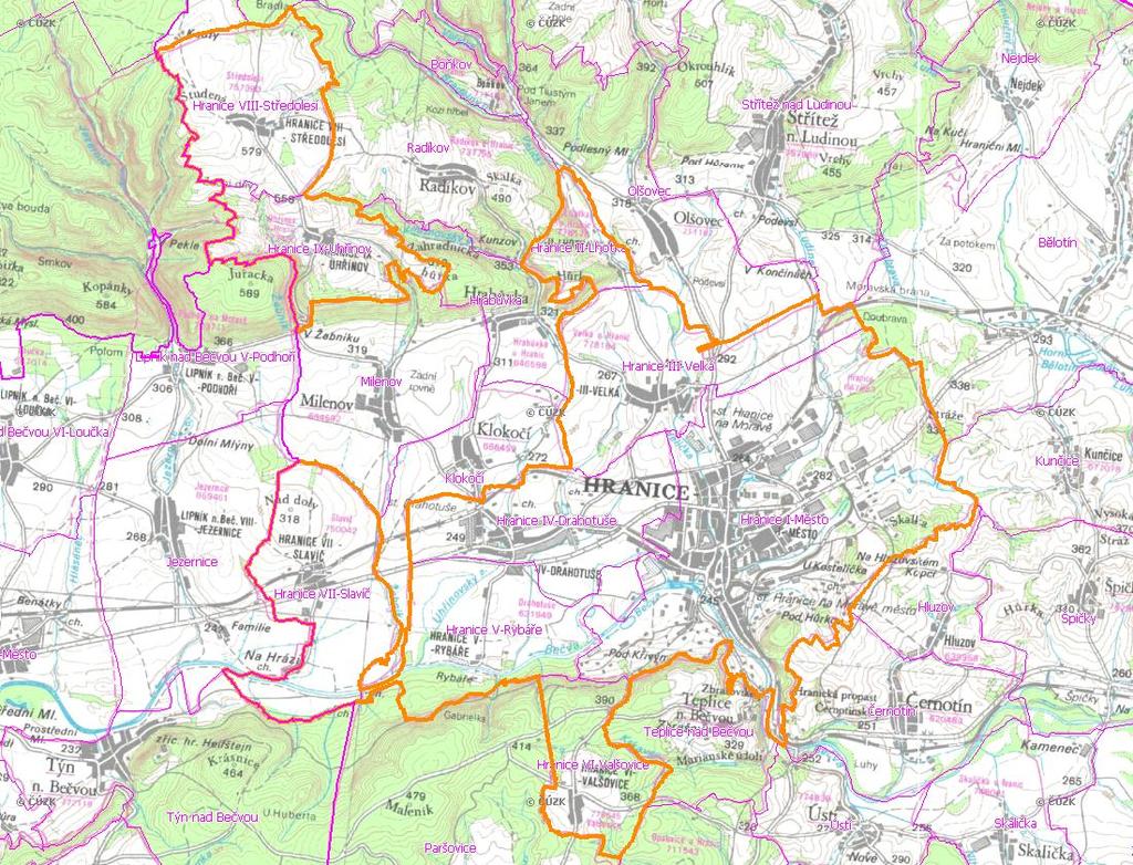 A. NÁZEV OBCE Název části obce (ZSJ): Hranice IV-Drahotuše Mapa A: Území obce