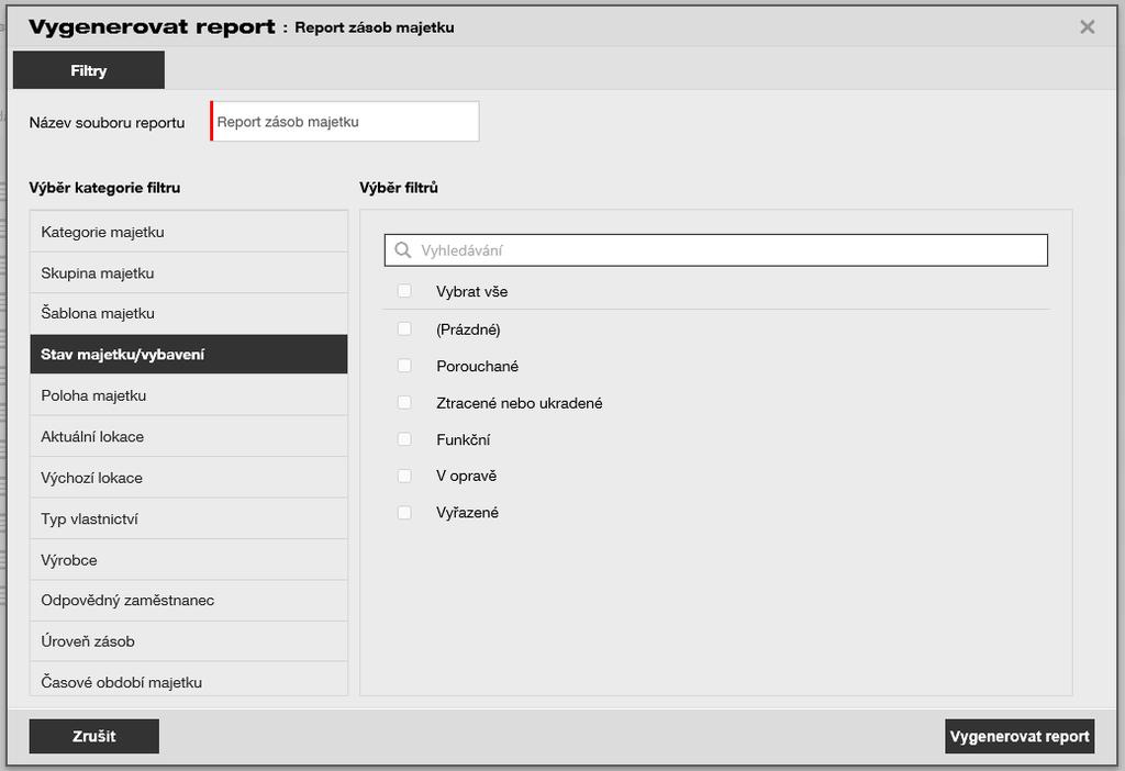 3.9 Filtrování reportů a vylepšení šablon 3.9.1 U reportů je k dispozici prázdný filtr Stejně jako u zobrazení v tabulce je nyní možné použít (Prázdné) hodnoty u konkrétních kategorií filtrů.
