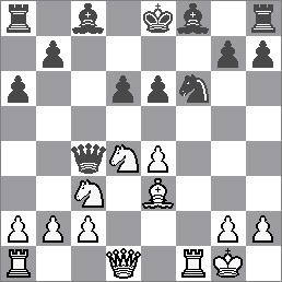 28.Dc1 Jg5 29.Je5 29.Jxg5 Dh2+ 30.Kf1 fxg5 31.Je3 Dxh3+ 32.Ke2 hxg4 + 29...fxe5 30.Dxg5 e4 31.f6 g6 Šlo i 31...Dxf6, tah v partii je ještě silnější. 32.f4 hxg4 Nejkratší cesta k výhře. 33.Se2 gxh3 34.