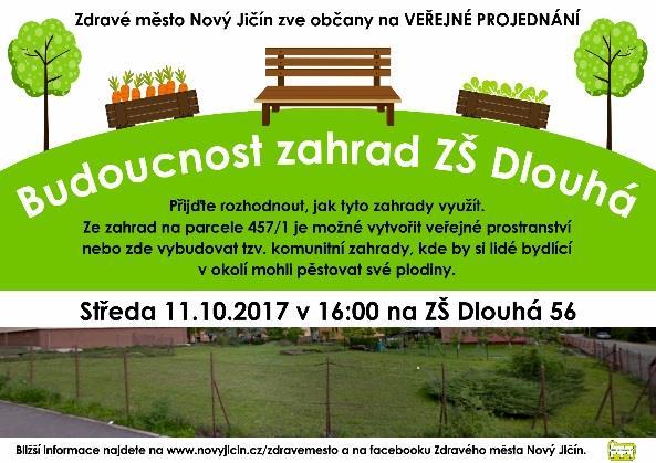 Veřejné projednání Budoucnost zahrad ZŠ Dlouhá Ve středu 11.10.2017 se na Základní škole Dlouhé 56 konalo veřejné projednání, které se týkalo budoucnosti bývalých zahrad ZŠ Dlouhá.