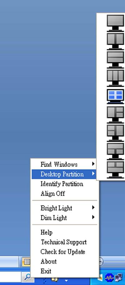 Exit (Konec) Zavře Desktop partition (Oddíl plochy) a Display Tune (Naladění zobrazovacího zařízení).
