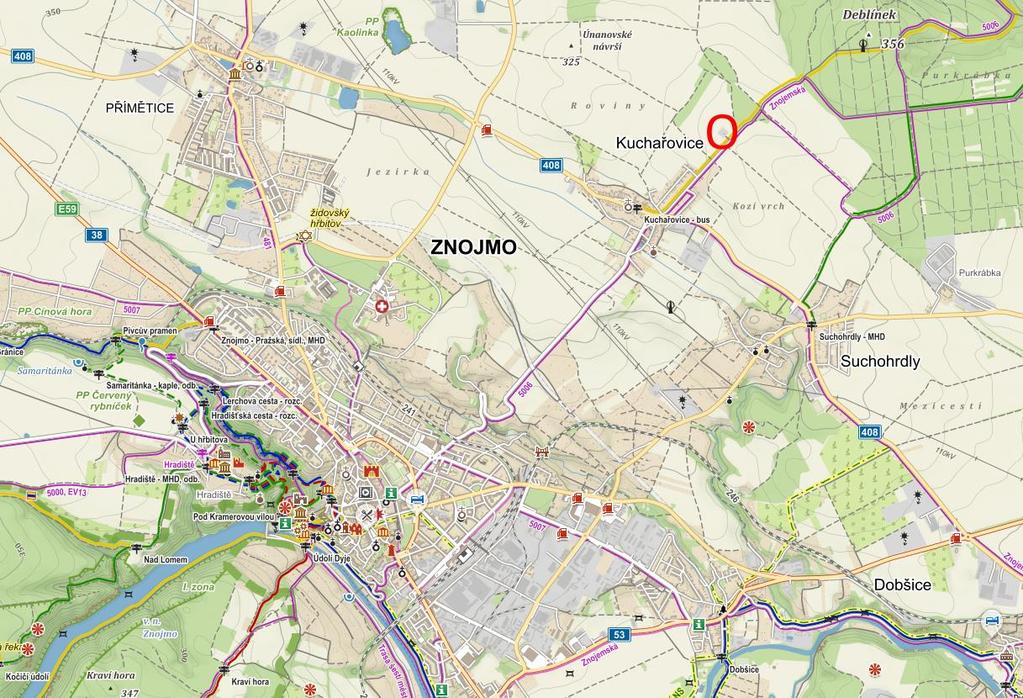 2 Charakteristika měřicí kampaně 2.1 Lokalita Kuchařovice Kuchařovice jsou obec ležící severovýchodně od města Znojma. Katastrální výměra obce je 7,57 km 2 v roce 216 zde žilo 96 obyvatel.