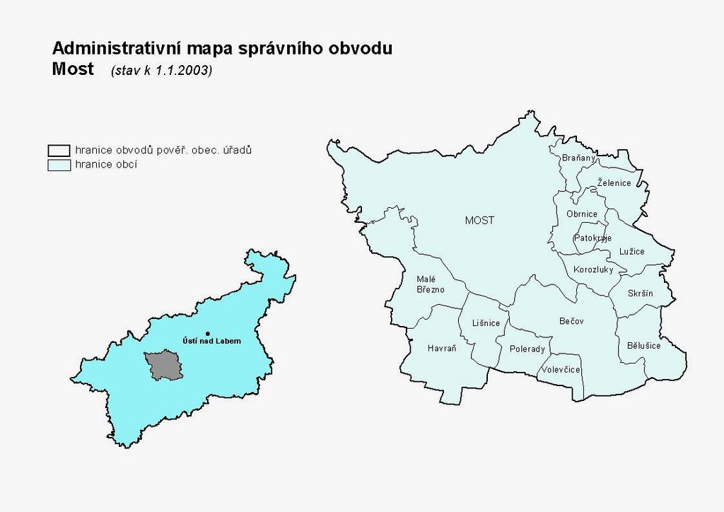 4. úplná aktualizace ÚAP pro ORP Most 2016 Poloha centra v území je z geografického pohledu příznivá, město Most se rozprostírá od severozápadní hranice území po centrální část a představuje skoro