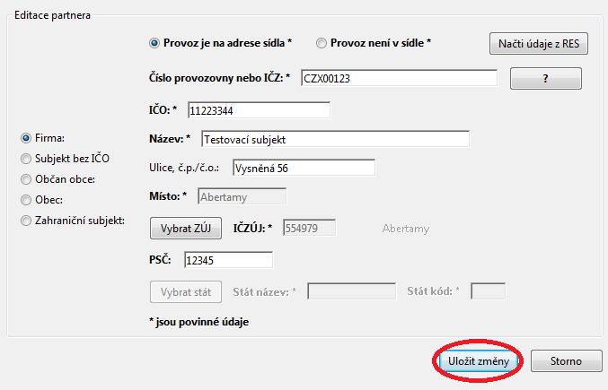 Pozn.: Provedené změny se projeví v celém formuláři, tzn. u všech pořadových čísel, u nichž je daný partner uveden. 4.3.2.