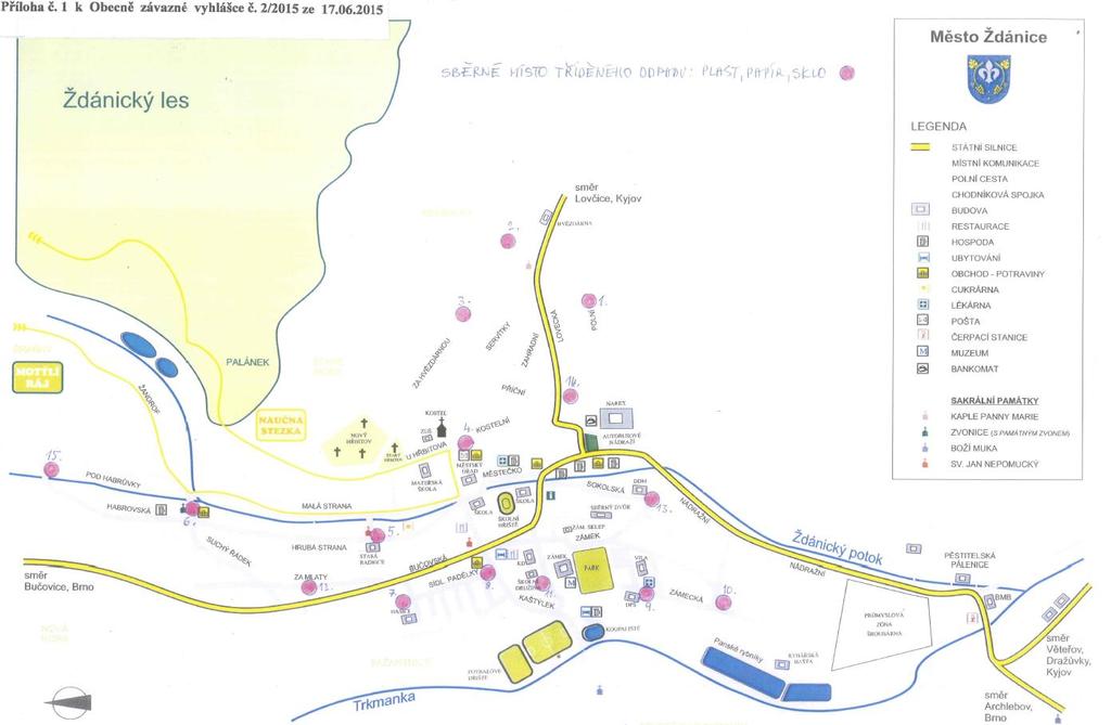 Mapa 2 Umístění sběrných nádob o objemu 1 100 l 3. Zvláštní sběrné nádoby hnědé barvy na biologický odpad jsou umístěny u rodinných domů (popelnice) a u bytových domů (kontejnery). 4.