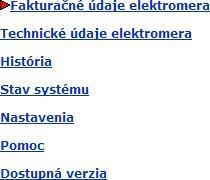 Obr. 3 Podstránky Uveďme niektoré podstránky. 3.1 Fakturačné údaje elektromera Obr.