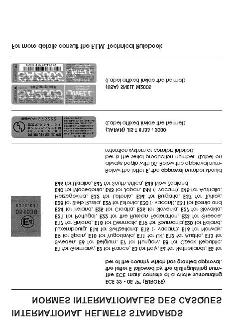 MEZINÁRODNÍ PLATNÉ NORMY PRO PŘILBY ECE 22 05 P (EVROPA) Označení normy pro Evropu v kroužku Je E