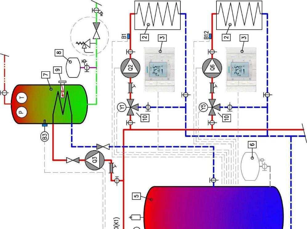 4.4.8 Z8... Varianta s kaskádovým řazením až 4 kotlů, s aku. nádrží, s více topnými okruhy, s ohřevem TV, kotle s reg. CLIMATIX v proved.