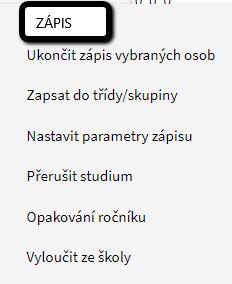 V seznamu žáků se po zakliknutí okénka před jménem žáka / žáků a kliknutím na zobrazí následující Volby. 1.