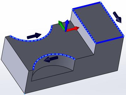 3.13 2D Kontura - Sražení hran - Tečné prodloužení / zkrácení geometrie HSMWorks umožňuje tečně prodloužit nebo zkrátit dráhu nástroje k vybrané geometrii automaticky pomocí parametru Vzdálenost