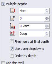 3.15 2D společné - Použít stejnoměrné kroky dolů HSMWorks umožňuje pro obrobení určité hloubky stanovit axiální krok (krok dolů), nebo použít stejnoměrné kroky.