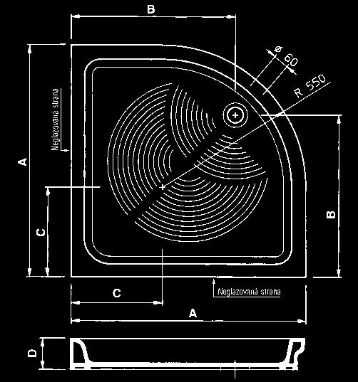 6 Neglazovaná strana Ø90 65 T251001 čtvercová 80 x 80 cm, průměr odpadu 90 mm 4 934 Kč 85 50 T851801 15 900/800 T851801 sifon ke sprchové