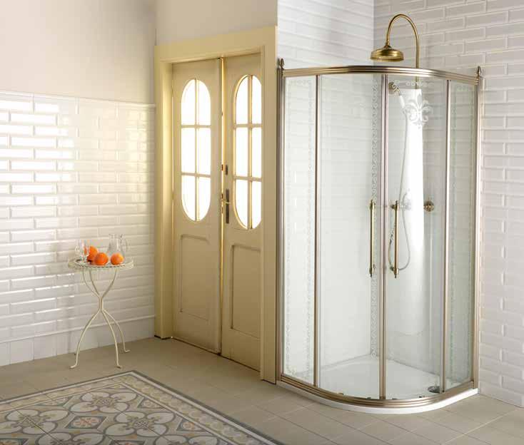 osobitý styl vaší koupelně decentní zdobení profilů a použití noblesních bronzových doplňků podtrhuje retro design zástěn magnetické a další těsnění zabraňující rozstřiku vody síla skel 8 mm výška