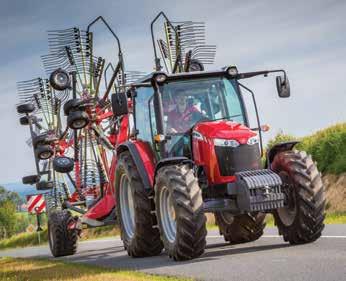 řízení na souvrati Jednoduchá a robustní konstrukce Nízko položené těžiště Bezúdržbová hlava shrnovače Vlajková loď Massey Ferguson Se čtyřmi rotory a pracovní šířkou 12,5 m a 14 m vytvářejí tyto