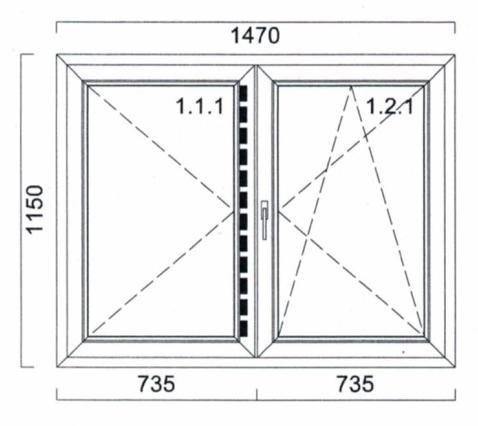 Typ kování: otvíravo-sklopné + mikroventilace + bp + bk, barva bílá, Zasklení: : 4/16 sws/4, Ug = 1,1, Rw = 32 db Dvoukřídlá okna