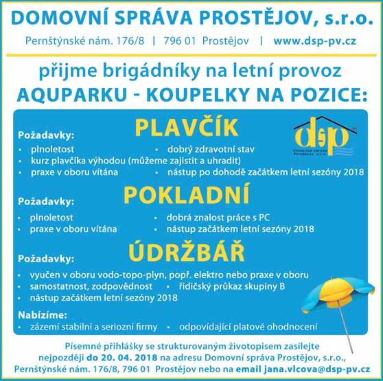 : 777 099 406 Firma KONSTRUKTA hledá do svého týmu: zedníky, tesaře, izolatéry, pokrývače a klempíře. Více info na info@ konstrukta.cz, tel.: 608 654 187, 776 031 234 nebo www.konstrukta.cz Přijmu pracovníka do potravinářské výroby.