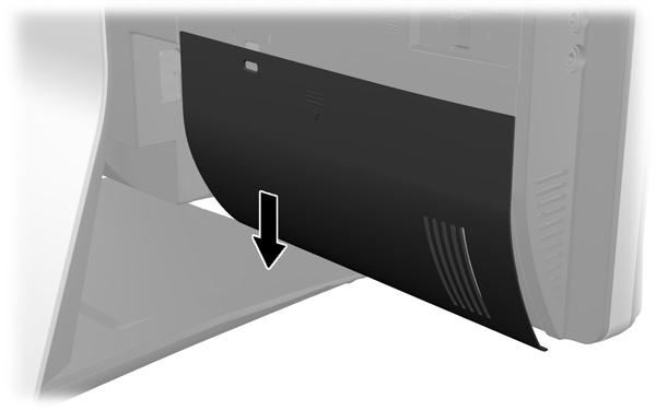 2. Umístěte kryt proti počítači a vyrovnejte štěrbinu kabelového zámku v krytu zhruba 12 mm (0,5 palce) pod štěrbinou kabelového zámku v počítači. Zasuňte kryt nahoru a na místo.