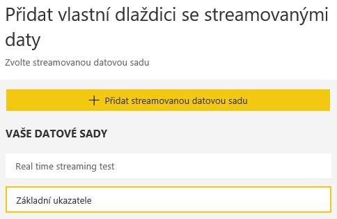 Streamované vizuály Po vybrání PUBNUB se nás zeptají na zdroj dat Buď