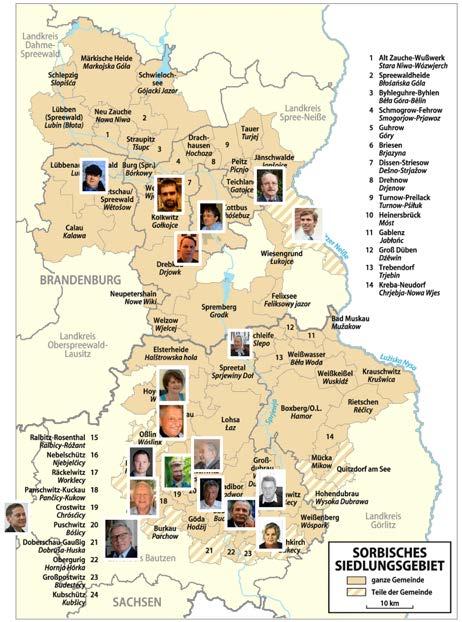 Lužickosrbský sídelní prostor a členové Rady starších Michał Domanja, Hózk Silwija Stephanowa, Čorny Chołmc Renej Kochan, Kokrjow Tomasz Nawka, Budyšín Klaws Thielmann, Erfurt, Chasow Maks Hasacki,