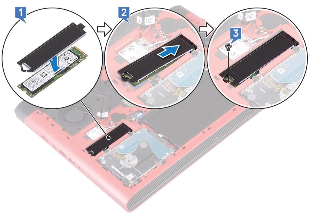 10 Montáž disku SSD VAROVÁNÍ: Před manipulací s vnitřními částmi počítače si přečtěte bezpečnostní informace dodané s počítačem a postupujte podle kroků popsaných v části Před manipulací uvnitř