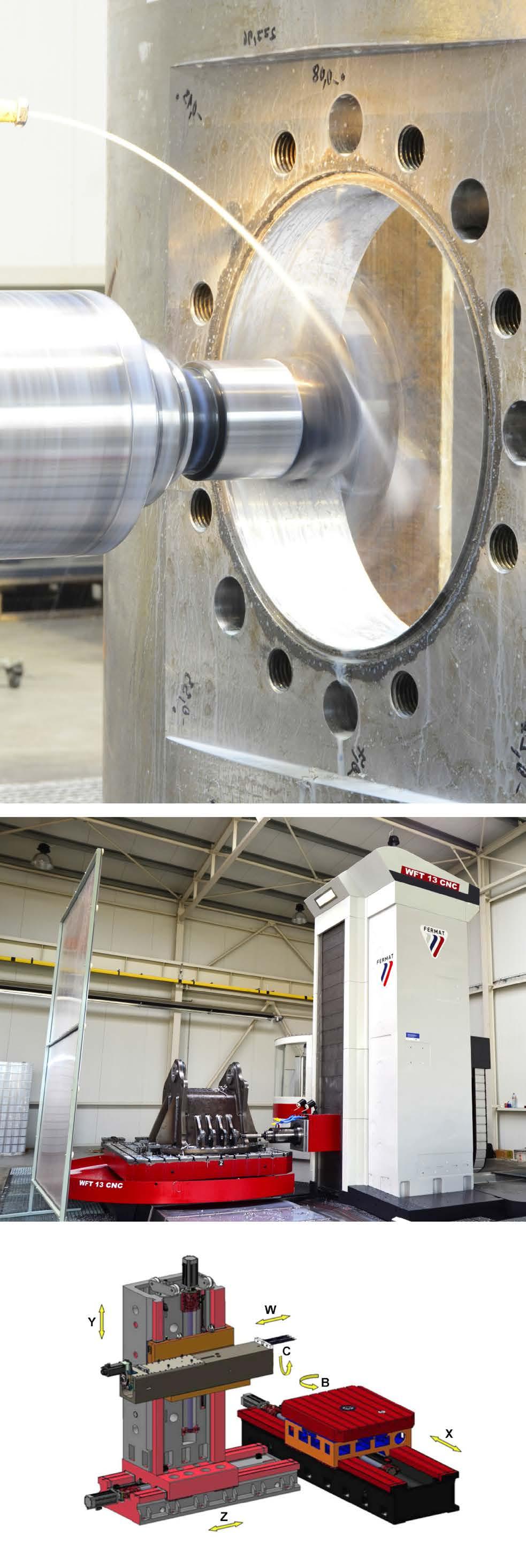 CNC HORIZONTÁLNÍ VYVRTÁVAČKA STOLOVÉHO TYPU 4 STROJ: WFT 13 CNC VÝROBCE: FERMAT CZ s.r.o. Univerzální souvisle řízený horizontální frézovací a vyvrtávací stroj WFT 13 CNC moderní konstrukce.