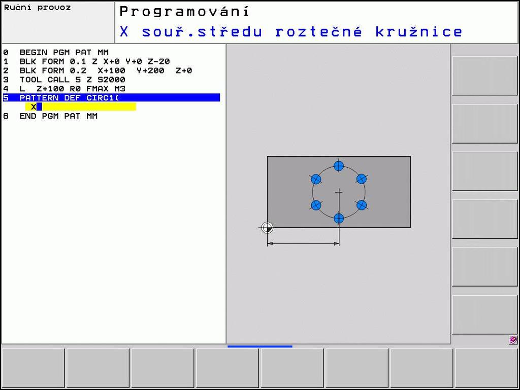 Definice vzoru PATTERN DEF 2.3 2 Definování kruhu Definujete-li Povrch obrobku v Z různý od 0, tak působí tato hodnota navíc k povrchu obrobku Q203, který jste definovali v obráběcím cyklu.