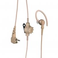 Lehká externí audio souprava PMLN5001 s D-shell sluchátkem ur?eným pro zav??ení na ucho a vysílacím (PTT) tla?ítkem kombinovaným s mikrofonem na samostatném kabelu pro externí ovládání (vysíla?