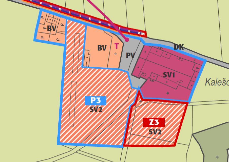 stav návrh Hranice řešeného území SV1 - Plochy smíšené obytné - historické jádro venkovských sídel SV2 - Plochy smíšené obytné - venkovské BV - Plochy bydlení - rodinné domy venkovské DK - Plochy