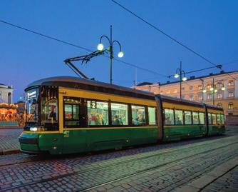 tramvají s plně otočnými podvozky. Pohon všech kol a robustní provedení podvozků s nápravami umožňují bezproblémový provoz v náročných podmínkách hlavního města Finska.